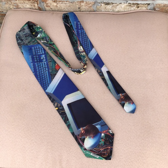 Ralph Marlin Vintage 90s  "Computer Images" Mouse on a Mouse PC Circuits Necktie - Picture 4 of 8